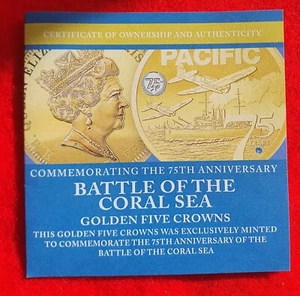 BATTLE OF THE CORAL SEA- 5 CROWNS GOLD-PLATED COIN BRADFORD EXCHANGE C16 - Picture 1 of 10