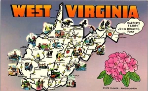 Vintage State Map Points of Interest Postcard West Virginia WV - Picture 1 of 3