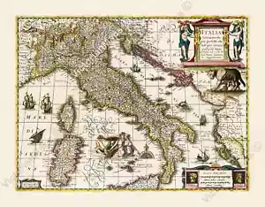 Italia Italia Mapa antiguo lobo monstruos Janssonius Hondius 1638 arte estampado póster - Imagen 1 de 7