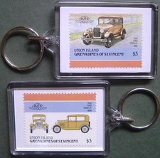 1928 FORD Model A Car Stamp Keyring (Auto 100 Automobile)