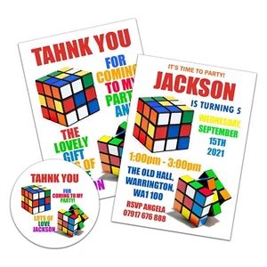 PERSONALISED RUBIK CUBE INVITATIONS BIRTHDAY PARTY THANK YOU NOTE STICKERS - Imagen 1 de 7