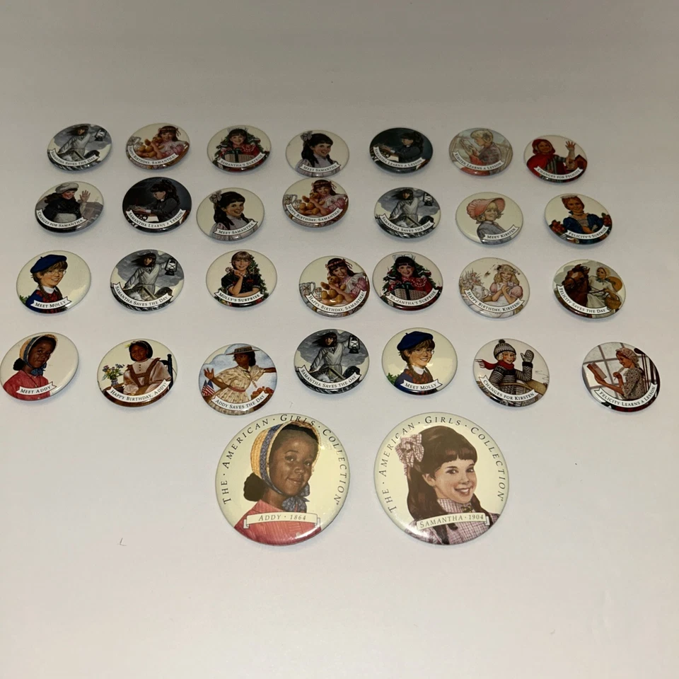 Lote de 30 prendedores de botones American Girl vintage Addy Kirsten Felicity Molly Samantha Foto 1 de 3