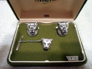 VTG SWANK Cuff Link Tie tack Set Living Free Series Wolf Lion Bear  Org Case - Picture 1 of 7