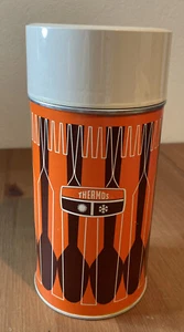 Termo King Seeley 1971 vintage #7063 cucharas y tenedores naranja y marrón tamaño pinta - Imagen 1 de 9