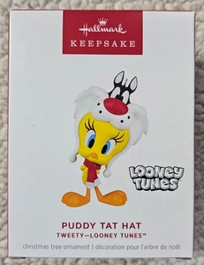 Hallmark Andenken Weihnachtsschmuck Puddy Tat Mütze 2024 Tweety Looney Tunes Neu - Bild 1 von 3