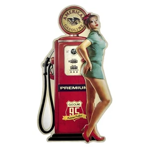 Metal 3D Pinup Girl Vintage Gas Station Pump Tin Sign Garage Shop Bar Wall Decor - Picture 1 of 3