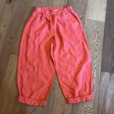 Poetry 100% Linen Barrel Leg Trousers Size 12 Coral Orange Comfort Waist Relaxed - Image 1 of 4