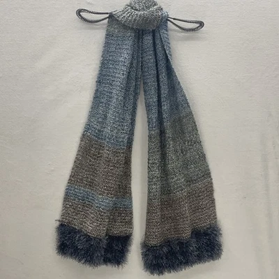 Bufanda Hecha a Mano Piel Sintética Crochet Tejido Ancho Envolvente Mantón Largo 80 Rayas Viragado Foto 1 de 4