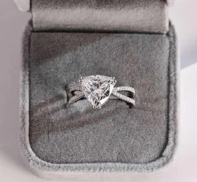 Lab Grown Diamond Engagement Ring Trillion Cut 925 Sterling Silver Ring For Her - Image 1 of 4