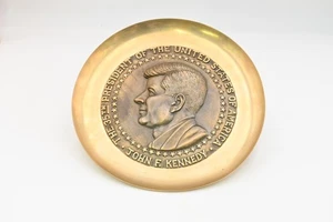 Vntg Commemorative Presidential Plate JFK John Fitzgerald Kennedy Brass & Bronze - Picture 1 of 9