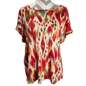 FatFace Women's Linen Top Abstract Ikat Print Short Sleeve Tshirt Size 12 - Picture 1 of 7