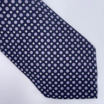 Maus And Hoffman Italian Made Silk Tie Navy Blue With Tiny Circle Window Pattern - Image 1 of 4