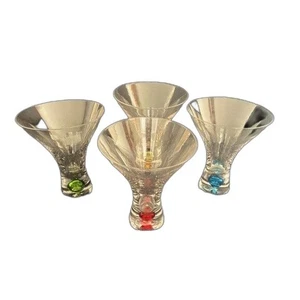 4 Vintage Circleware Martini Cosmo Controlled Bubble Color Ball Base Glasses 4” - Picture 1 of 6