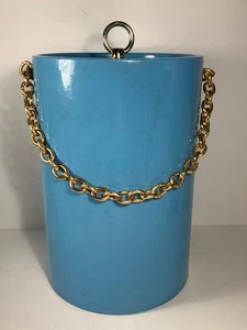 Vintage Georges Briard Turquoise Ice Bucket with Gold Chain Handle 11 in. - Picture 1 of 12