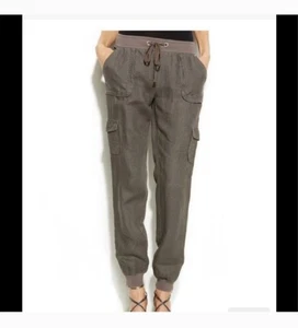INC International Concepts sz 12 gray Cargo Joggers 100% linen rhinestone pants - Picture 1 of 6