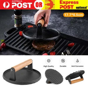 Cast Iron Burger Press BBQ Making Hamburger Steak Meat Smasher Utensils Grill AU - Picture 1 of 6