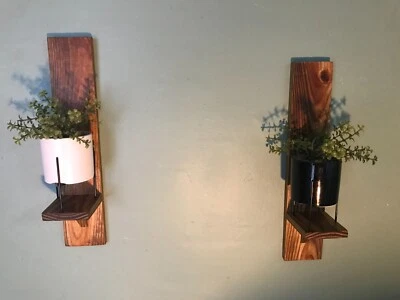 2 handmade wooden wall sconces pair rustic wall decor 15 inches - Image 1 of 4