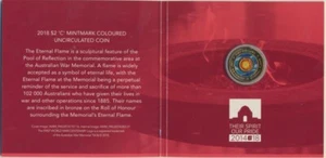 Australia 2018 $2 ANZAC Eternal Flame Coloured C Mintmark in RAM Pack - Bild 1 von 2