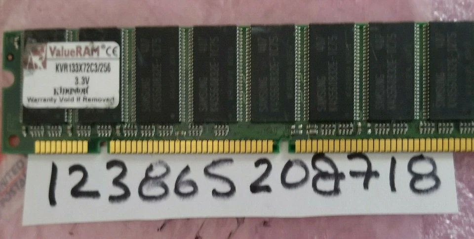 256MB SDRAM SDR SYNCH PC133  CL3 133MHZ 168PIN ECC  UDIMM SINGLE-SIDED 9CHIPS  - Image 1 of 1