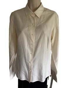 Ann Taylor Pure SILK Blouse 7button Ivory White Collar Lg Sleeve French Cuff 8 - Picture 1 of 12