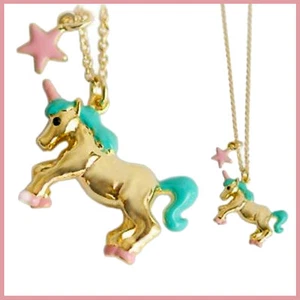 UNICORN NECKLACE~Gold or Silver~Fairy Tale~Princess~Horse~Pink~Enamel~Metallic - Picture 1 of 14
