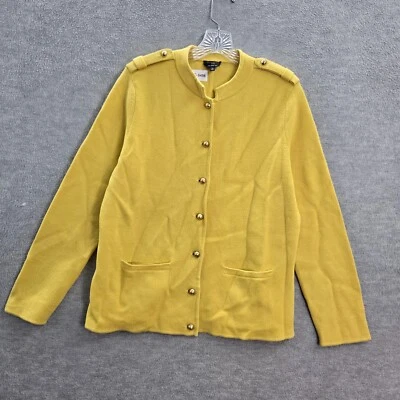Talbots Women Sweater PL Yellow 100% Merino Wool Cardigan Knit Pockets READ - Image 1 of 4
