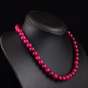 261 Cts Earth Mined Single Strand Red Ruby Round Shape Beaded Necklace JK 09E367 - Picture 1 of 3