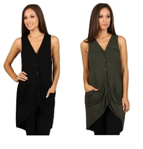 Chaleco de rayón M. Rena súper suave dobladillo alto bajo con bolsillos - Imagen 1 de 1