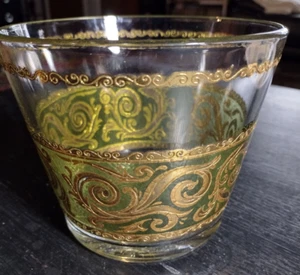 Culver Toledo Glass Ice Bucket Mid Century MCM Green Gold - Picture 1 of 3