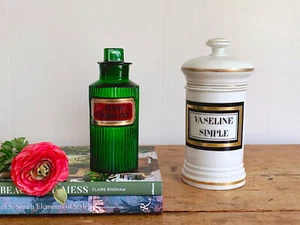 Mix and Match Antique French Apothecary Jars | Green Ribbed Poison Apothecary - Picture 1 of 10