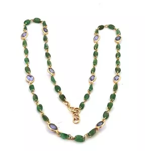 Natural Tanzanita Y Esmeralda 16” 10kt Oro Macizo Cadena Precioso Joyería - Imagen 1 de 2