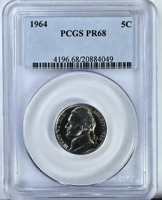 Moneda de prueba Jefferson 1964 níquel graduación profesional Pr68 4196 Foto 1 de 2