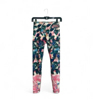 Leggings Anthropologie Pure + Good Acuarela XS Botánico Verde Rosa tiro medio Foto 1 de 4