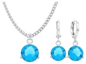 Drop/dangle light blue earrings and necklace comfort fit 18CT white gold plated - Picture 1 of 6