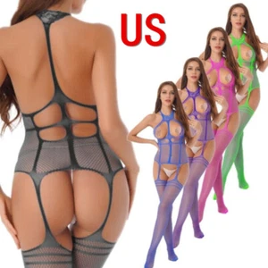 Sexy body de red transparente con entrepierna abierta hueca para mujer - Imagen 1 de 95