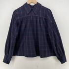 MAISON KITSUNE Top Womens 38 Flannel A-Line Cotton Windowpane Back Button Blue