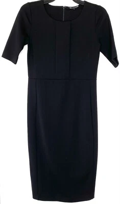 FELICITY & COCO Black Pleated Ponte Knit Bodycon Elbow Sleeve LBD Dress S = 4/6 - Image 1 of 4