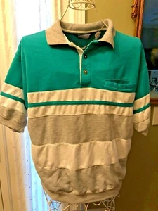 Men's Vintage 80's 90's Shirt Polo Rugby Knightsbridge Large Stripe Short Sleeve - Picture 1 of 4