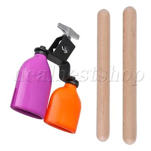 3x Red & Purple Plastic Drum Jam Block with Classical Wood Claves Set - Picture 1 of 9