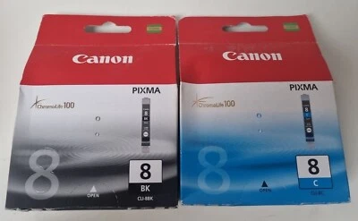 CLI-8C Cyan CLI-8BK Black Canon Ink Cartridge Genuine Bundle x2 - Image 1 of 4