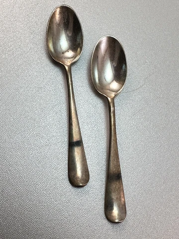 Pair of English Rat Tail demitasse sterling hallmarked spoons 25.9 Grams Cover