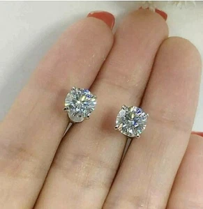 5.00 Ct Brilliant Round Cut Lab Created VVS1/D Stud Earrings 14K White Gold 8mm - Picture 1 of 10