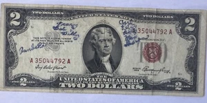 1953 $2 UNITED STATES Note RED Seal | Short SNORTER - Signature, Names? - Picture 1 of 4