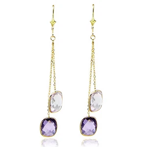 14K Yellow Gold Dangle Earrings With Lavender and Purple Amethyst Gemstones - Picture 1 of 2