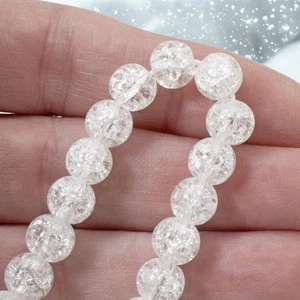 Winter Glass Beads, 8mm White Crackle Beads, Holiday Christmas Ornament DIY - Picture 1 of 7