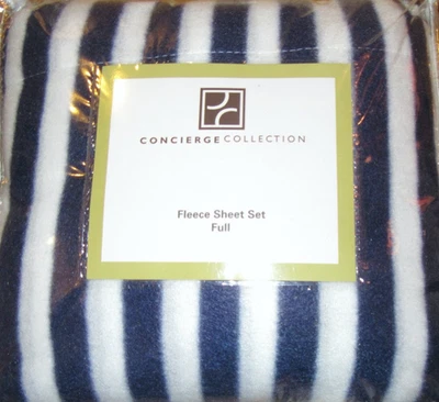 Juego de sábanas de vellón a rayas completas azul/blanco Concierge Collection 1 plano 1 ajustado/estuches Foto 1 de 4