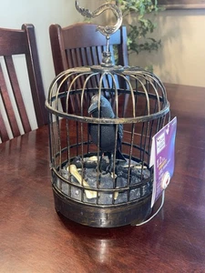 NEW Halloween Talking Animated Crow Raven In Bird Cage Motion Sound Activated - Picture 1 of 7