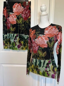 Vtg Petit Pois By Viviana G Floral Long-Sleeve Top (L) & Skirt (M) Set Art Suit - Picture 1 of 14