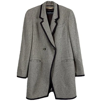 Blazer largo de colección Louis Feraud mezcla de lana espiga traje chaqueta marrón talla EE. UU. 10 Foto 1 de 4