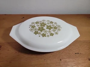 Plat casserole vintage PYREX vert blanc marguerite folle 1 qt ovale divisé avec couvercle - Photo 1/13